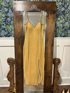 Rare Vintage Y2K A.J Bari 100% Silk Fully Beaded Evening Dress , Yellow Size 6